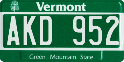 VT license plate AKD952