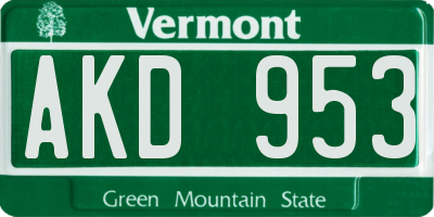 VT license plate AKD953