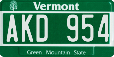 VT license plate AKD954