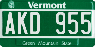 VT license plate AKD955