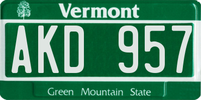 VT license plate AKD957