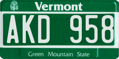VT license plate AKD958