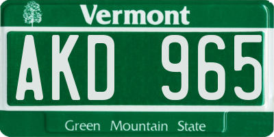 VT license plate AKD965