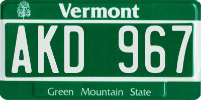 VT license plate AKD967