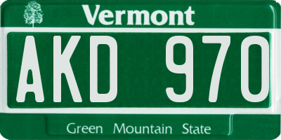 VT license plate AKD970