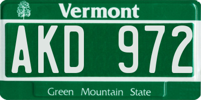 VT license plate AKD972