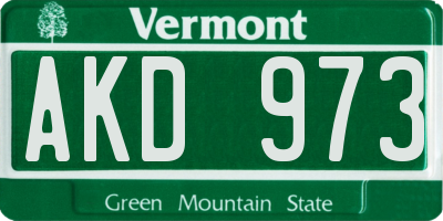 VT license plate AKD973