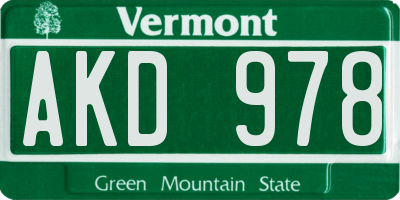 VT license plate AKD978