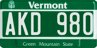 VT license plate AKD980