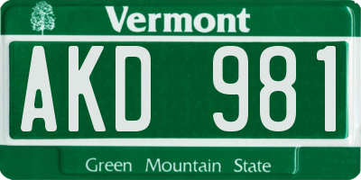 VT license plate AKD981