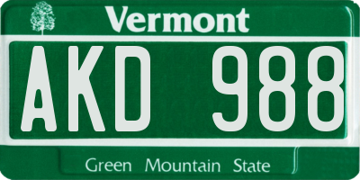 VT license plate AKD988