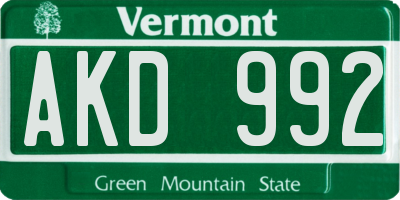 VT license plate AKD992