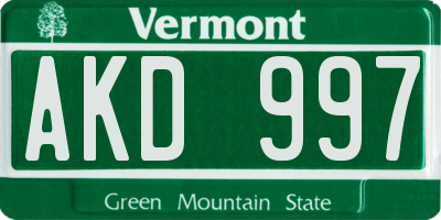 VT license plate AKD997