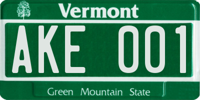 VT license plate AKE001