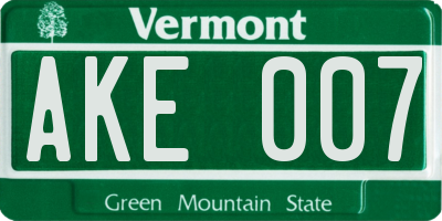 VT license plate AKE007