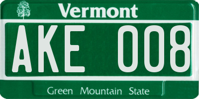 VT license plate AKE008