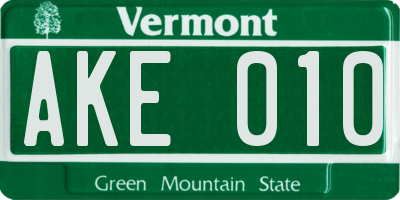 VT license plate AKE010