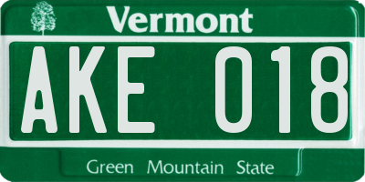 VT license plate AKE018