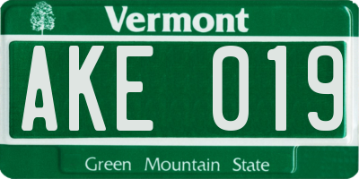 VT license plate AKE019