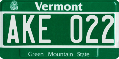 VT license plate AKE022
