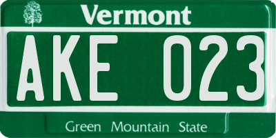 VT license plate AKE023