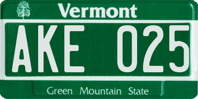VT license plate AKE025