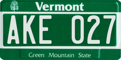VT license plate AKE027