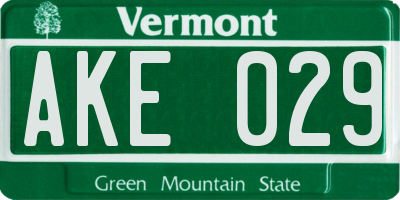 VT license plate AKE029
