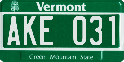 VT license plate AKE031