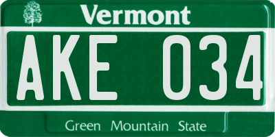 VT license plate AKE034