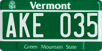 VT license plate AKE035