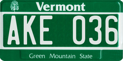 VT license plate AKE036