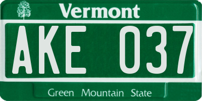 VT license plate AKE037
