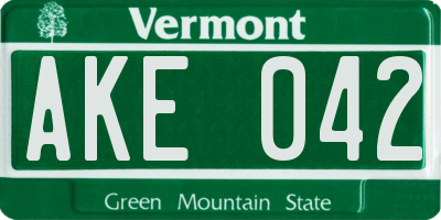 VT license plate AKE042