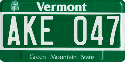 VT license plate AKE047