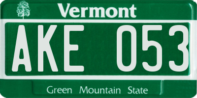 VT license plate AKE053