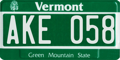 VT license plate AKE058