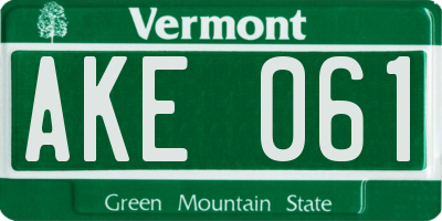 VT license plate AKE061