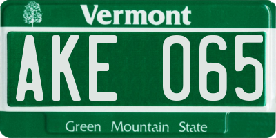 VT license plate AKE065