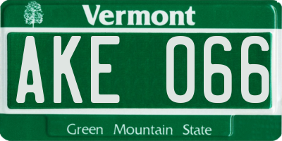 VT license plate AKE066