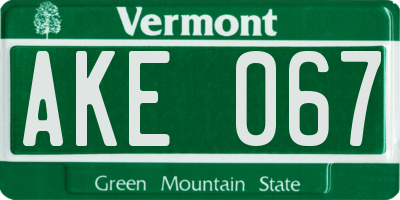 VT license plate AKE067