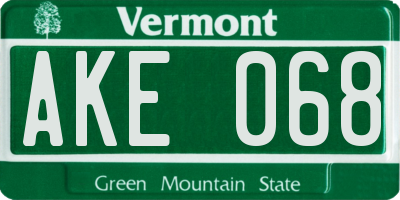 VT license plate AKE068