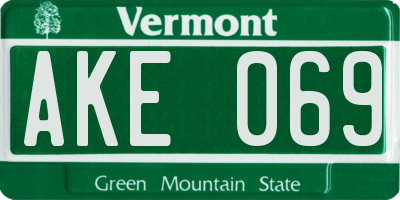 VT license plate AKE069
