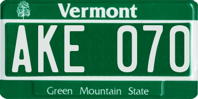 VT license plate AKE070