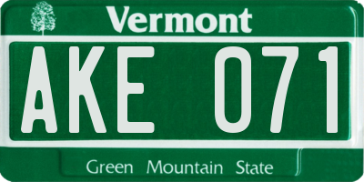 VT license plate AKE071