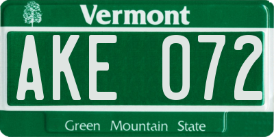 VT license plate AKE072