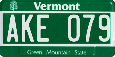 VT license plate AKE079