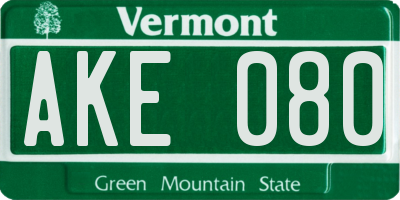 VT license plate AKE080