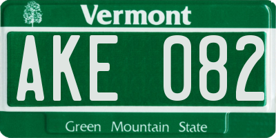 VT license plate AKE082