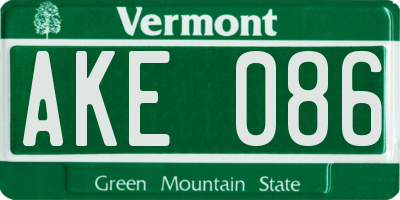 VT license plate AKE086